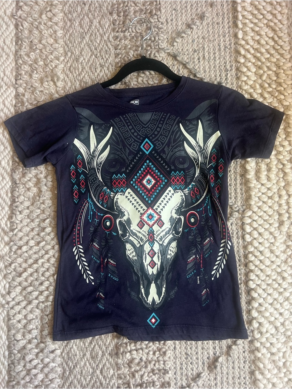 Boys' Psychedelic Graphic Skull Tee in Dark Navy Blue